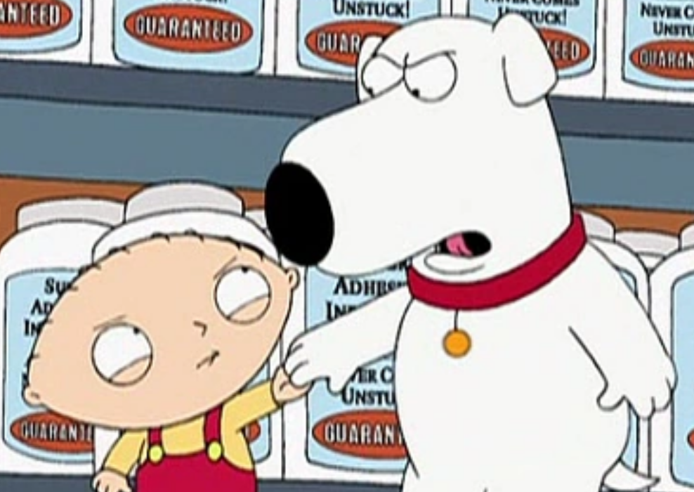 Stewie and Brian glued together in family guy