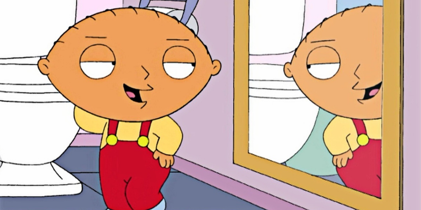 Stewie looking in the mirror in Family Guy