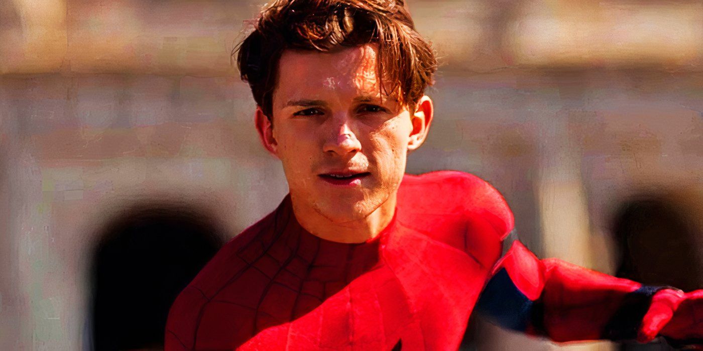 Tom Holland as Peter Parker's Spider-Man in the MCU looking offscreen