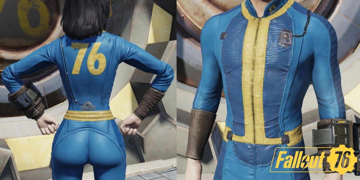 A Vault Dweller in a Vault 76 jump suit