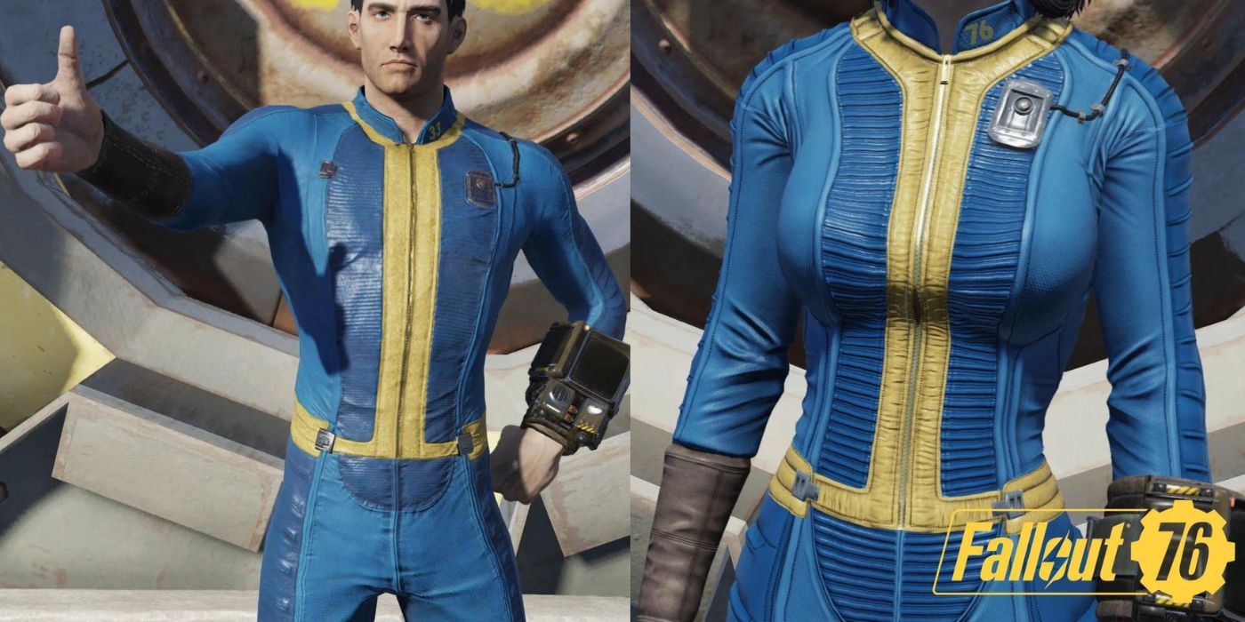 A Vault Dweller in a Vault 76 jump suit