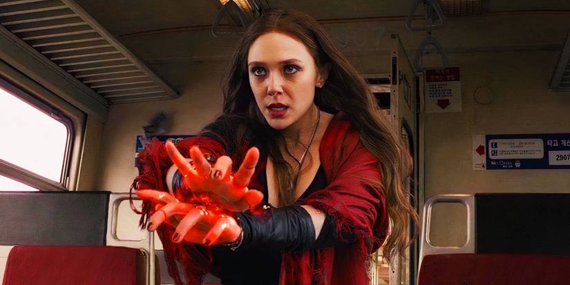 Wanda Maximoff fighting Ultron on a train in Avengers Age of Ultron