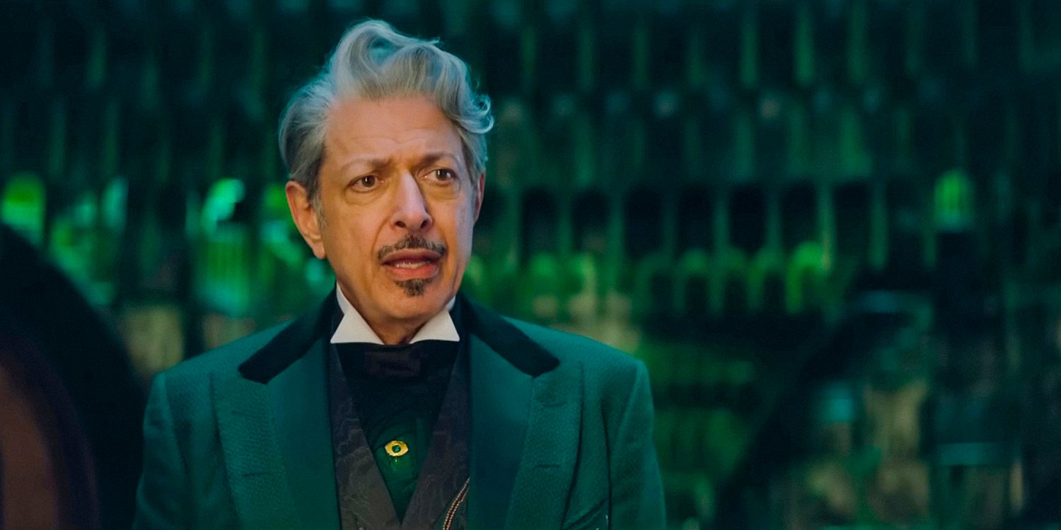 Jeff Goldblum as The Wizard looks dismayed in Wicked