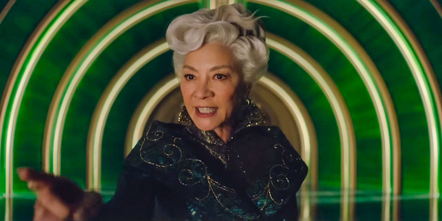 Michelle Yeoh as Madame Morrible looking furious in Wicked 