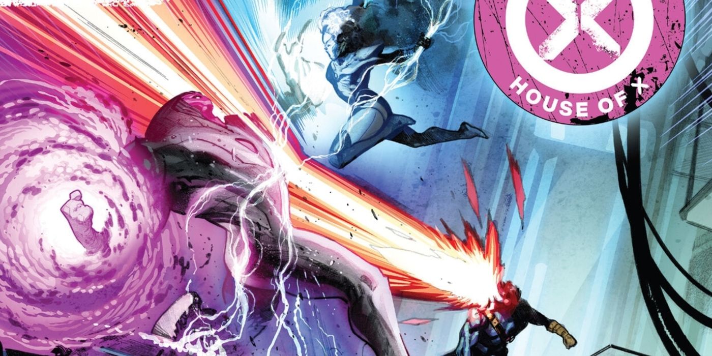 X-Men's Cyclops and Storm shooting attacks at Nimrod.