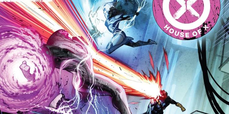 X-Men's Cyclops and Storm shooting attacks at Nimrod.
