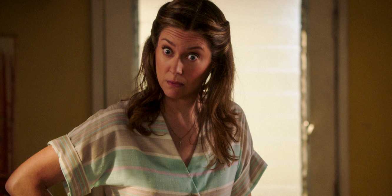 Mary Cooper (Zoe Perry) looking shocked in Young Sheldon season 7 episode 12