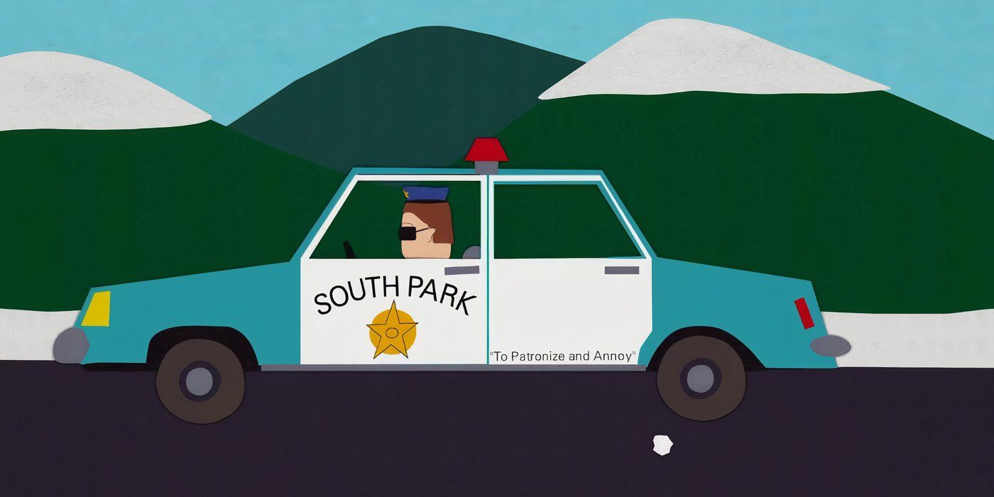 Officer Barbrady In His Patrol Car In The South Park Episode "Chickenlover"