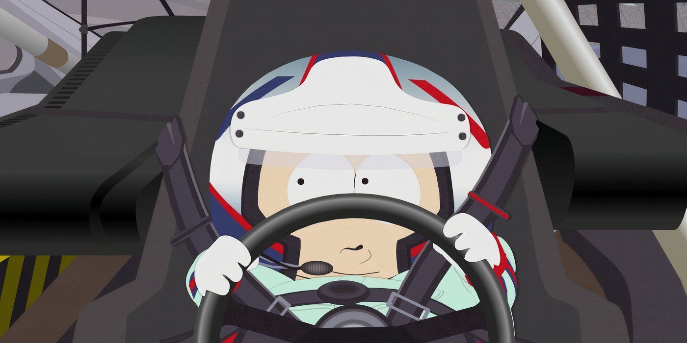 Cartman behind the wheel of a car in the South Park episode Poor and Stupid