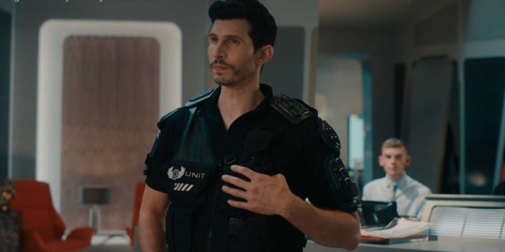 Alexander Devrient looking stern as Colonel Ibrahim in Doctor Who