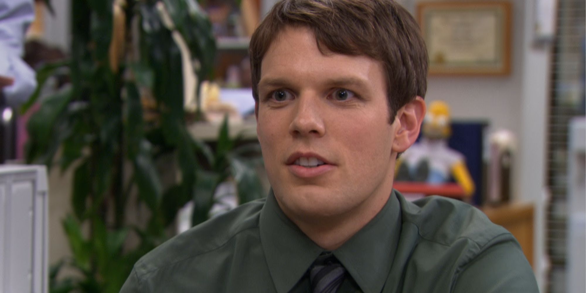 Jake Lacy looking uncomfortable as Pete Miller in The Office