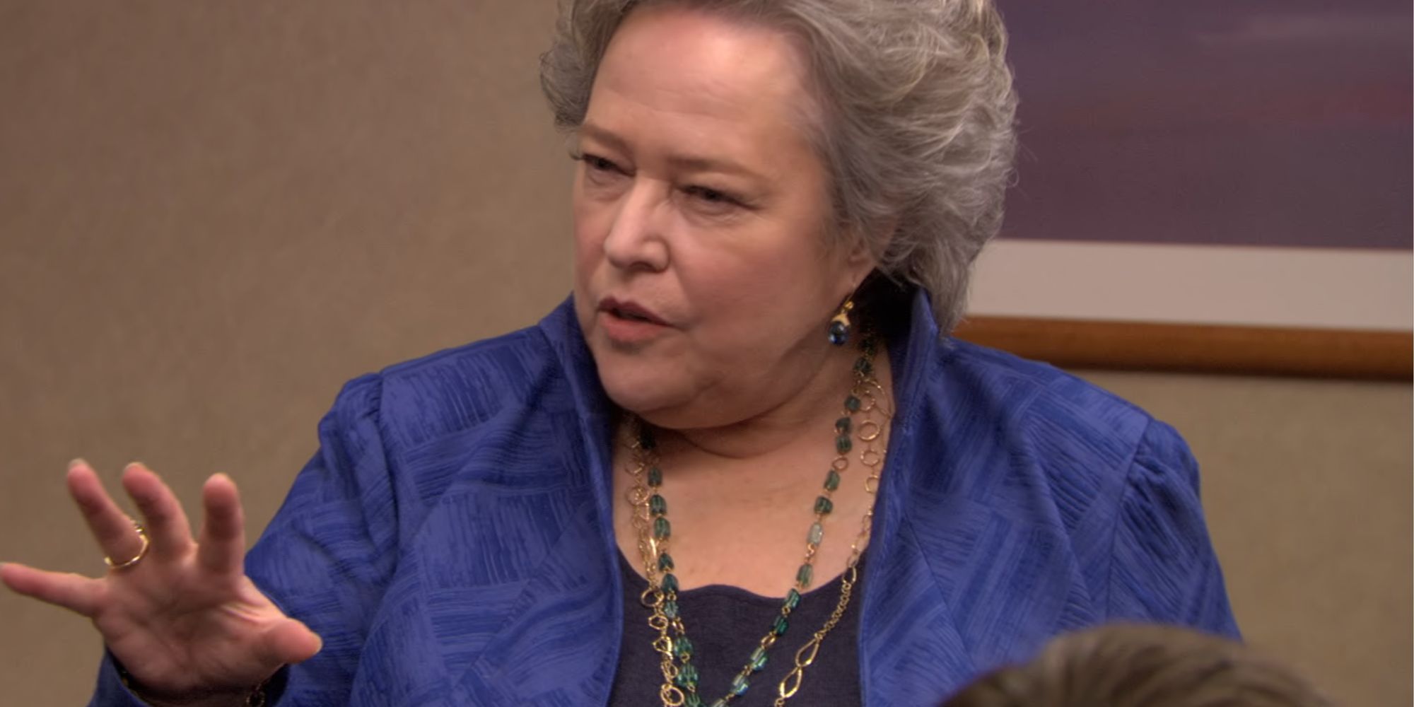 Kathy Bates gesticulating as Jo Bennett in The Office