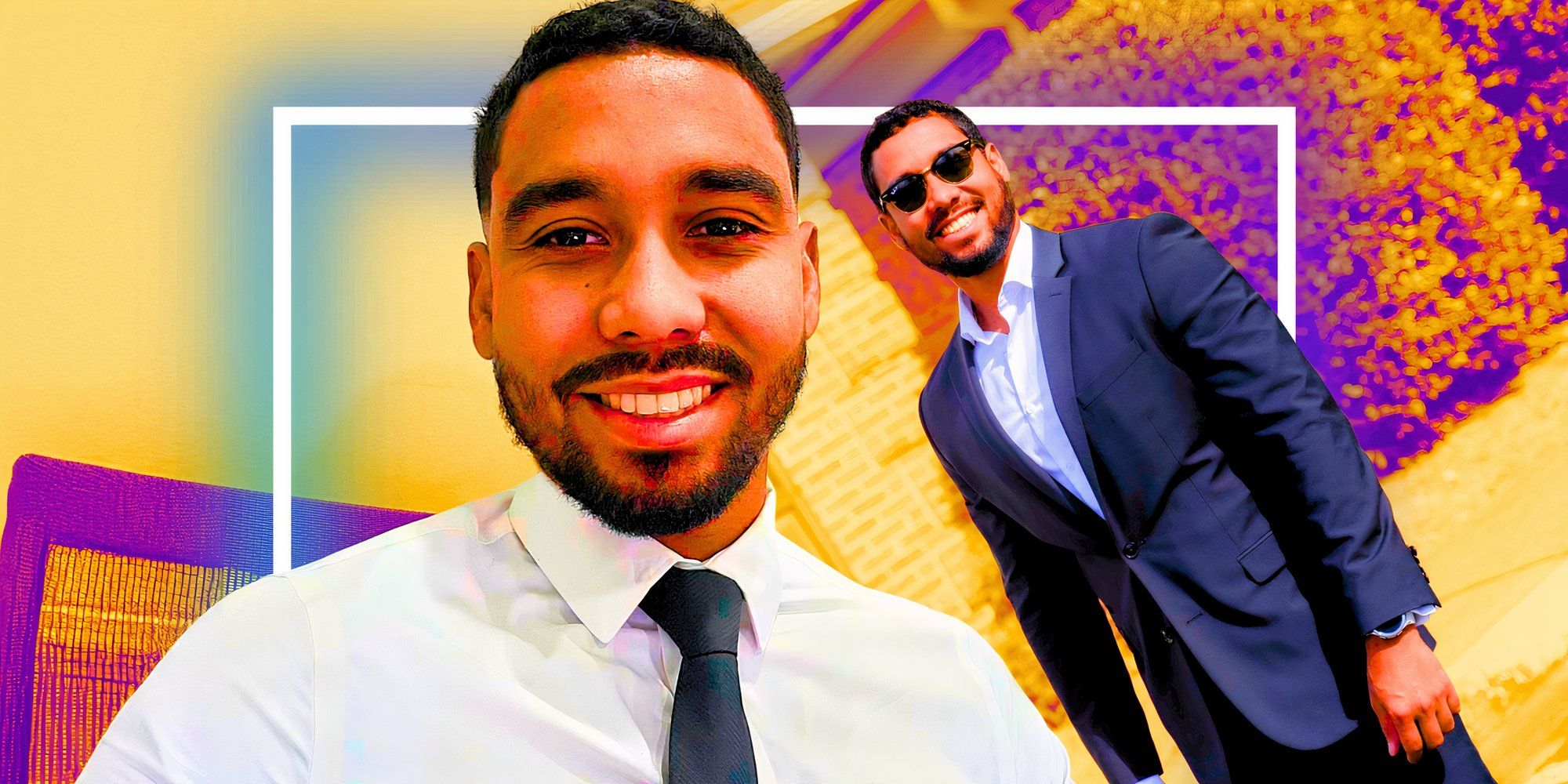 90 day fiance and the family chantel star pedro jimeno in a montage of pedro smiling in two outfits