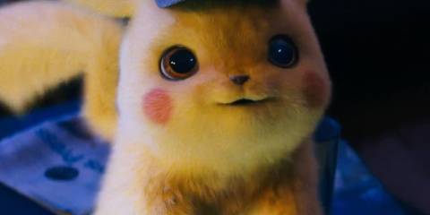 A closeup of Pikachu in Detective Pikachu