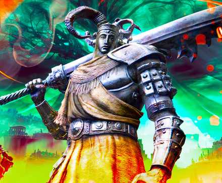 Потрепанный персонаж из DLC "Тень Эрдтре" в Elden Ring, держащий меч