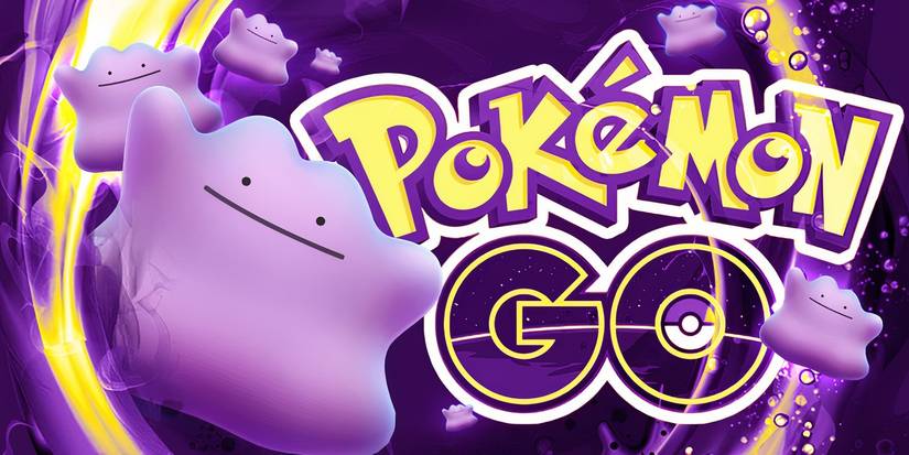 Several Ditto appearing next to the Pokemon GO logo on a purple background.