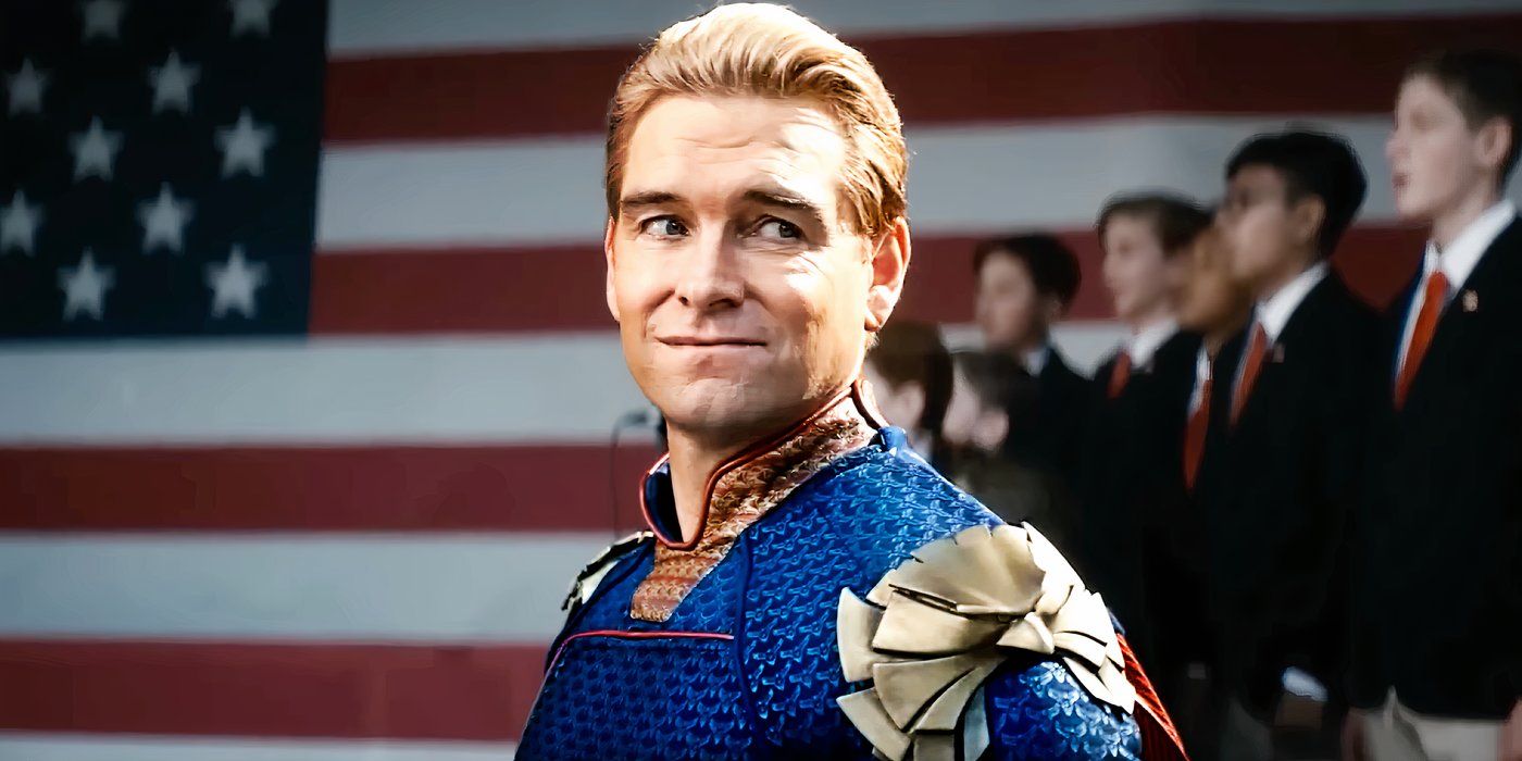 Antony Starr as Homelander against an American flag in The Boys season 4 custom image