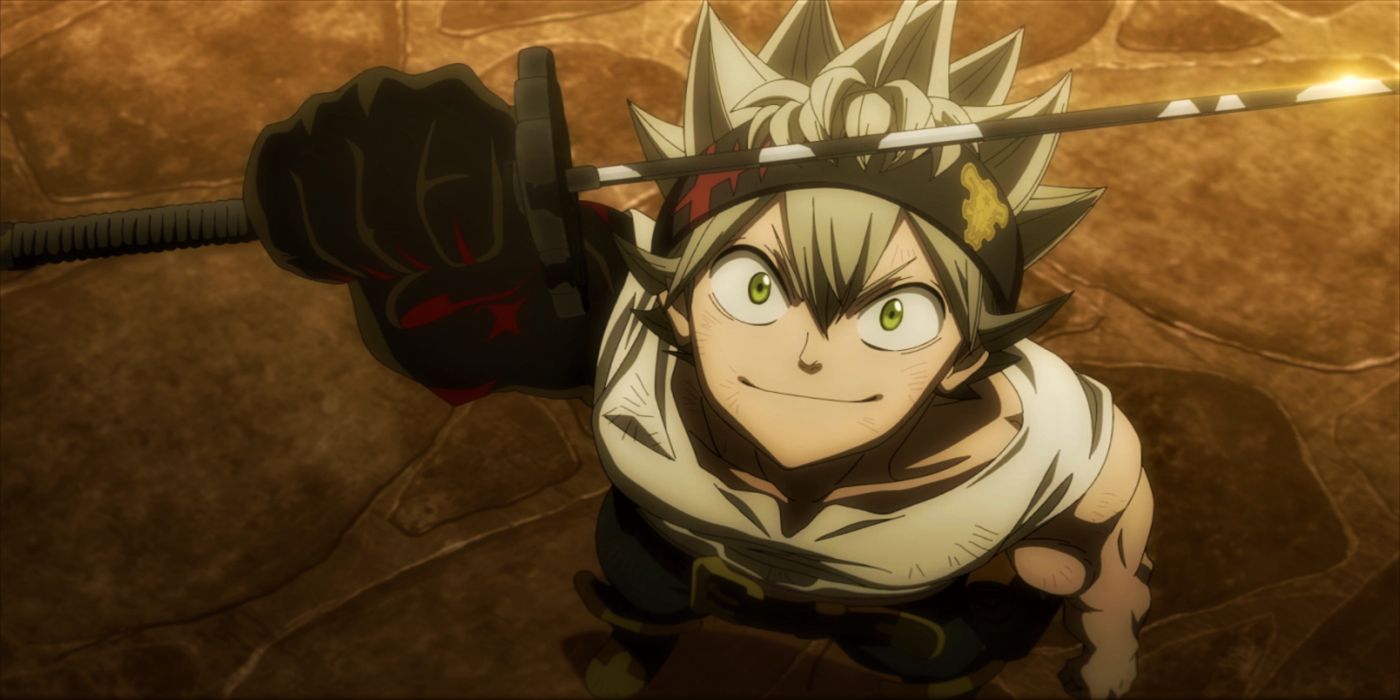Asta looking at Yami's katana