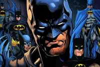 Comic book art: Batman Surrounded by Dark Knight Variants in DC Comics Art