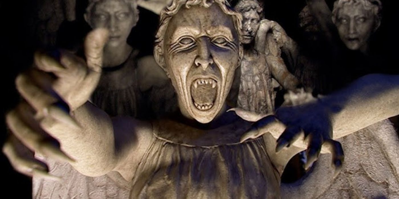 A Weeping Angel reaching toward the screen in Doctor Who