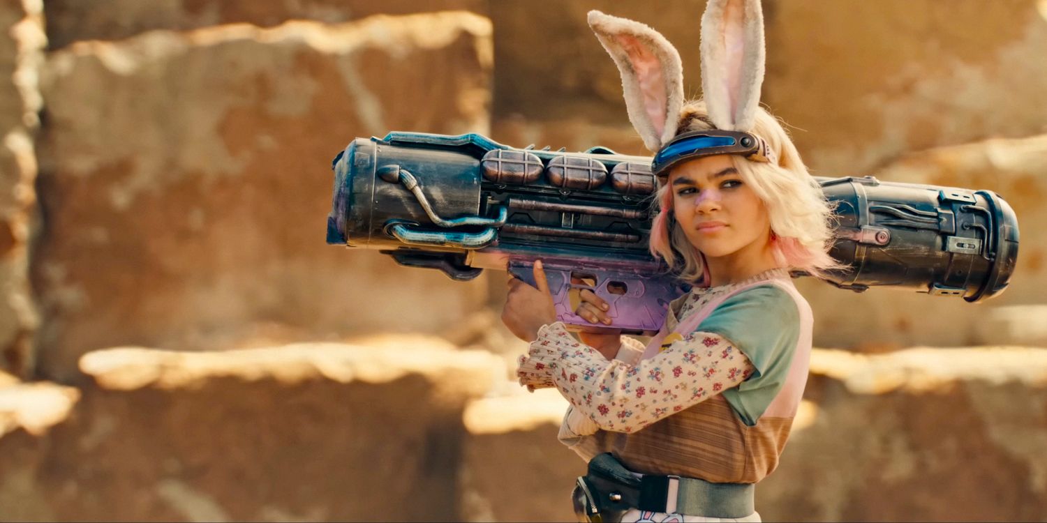 Tiny Tina (Ariana Greenblatt) holding a rocket launcher in Borderlands