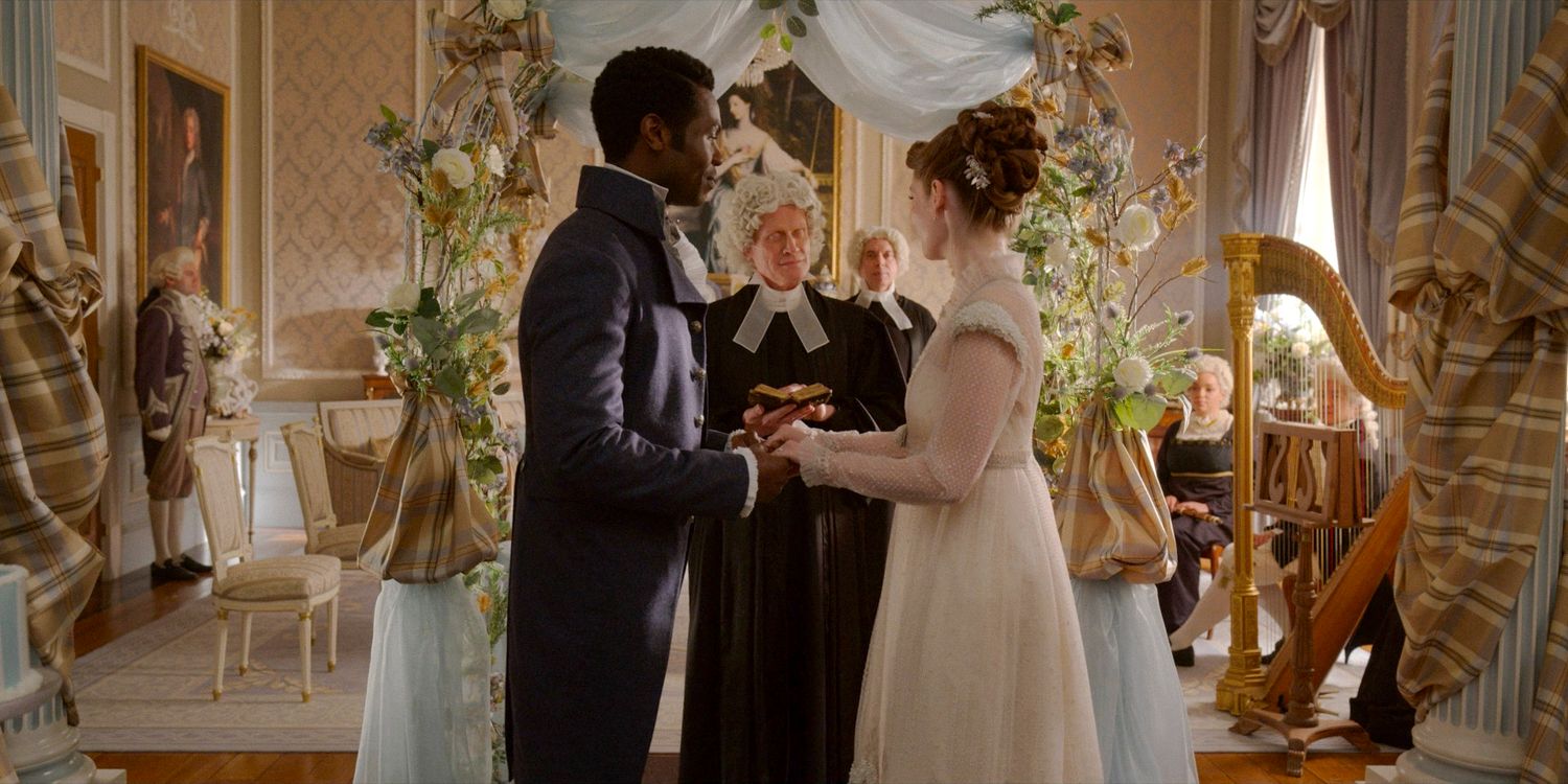 Francesca Bridgerton (Hannah Dodd) and Lord John Stirling (Victor Alli) wedding in Bridgerton season 3 episode 8