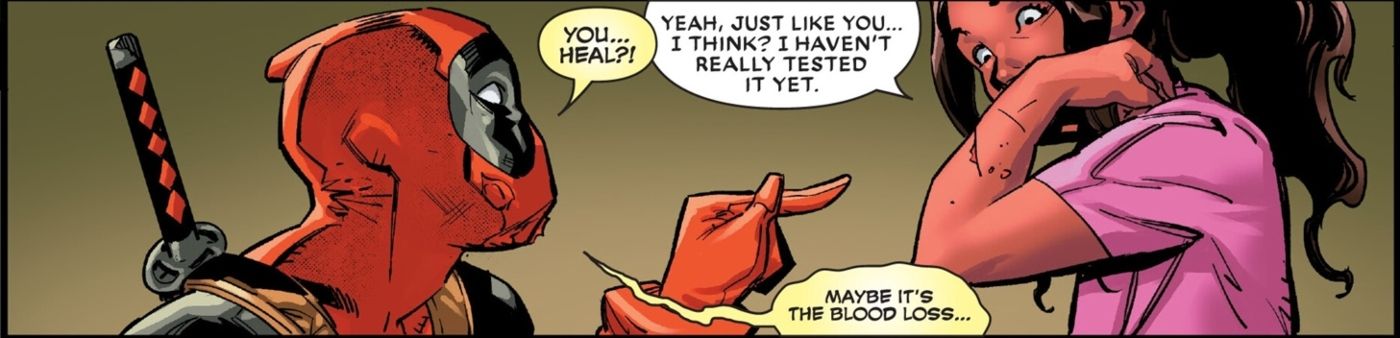 Deadpool shocked to see his daughter, Ellie, have a healing factor just like him.