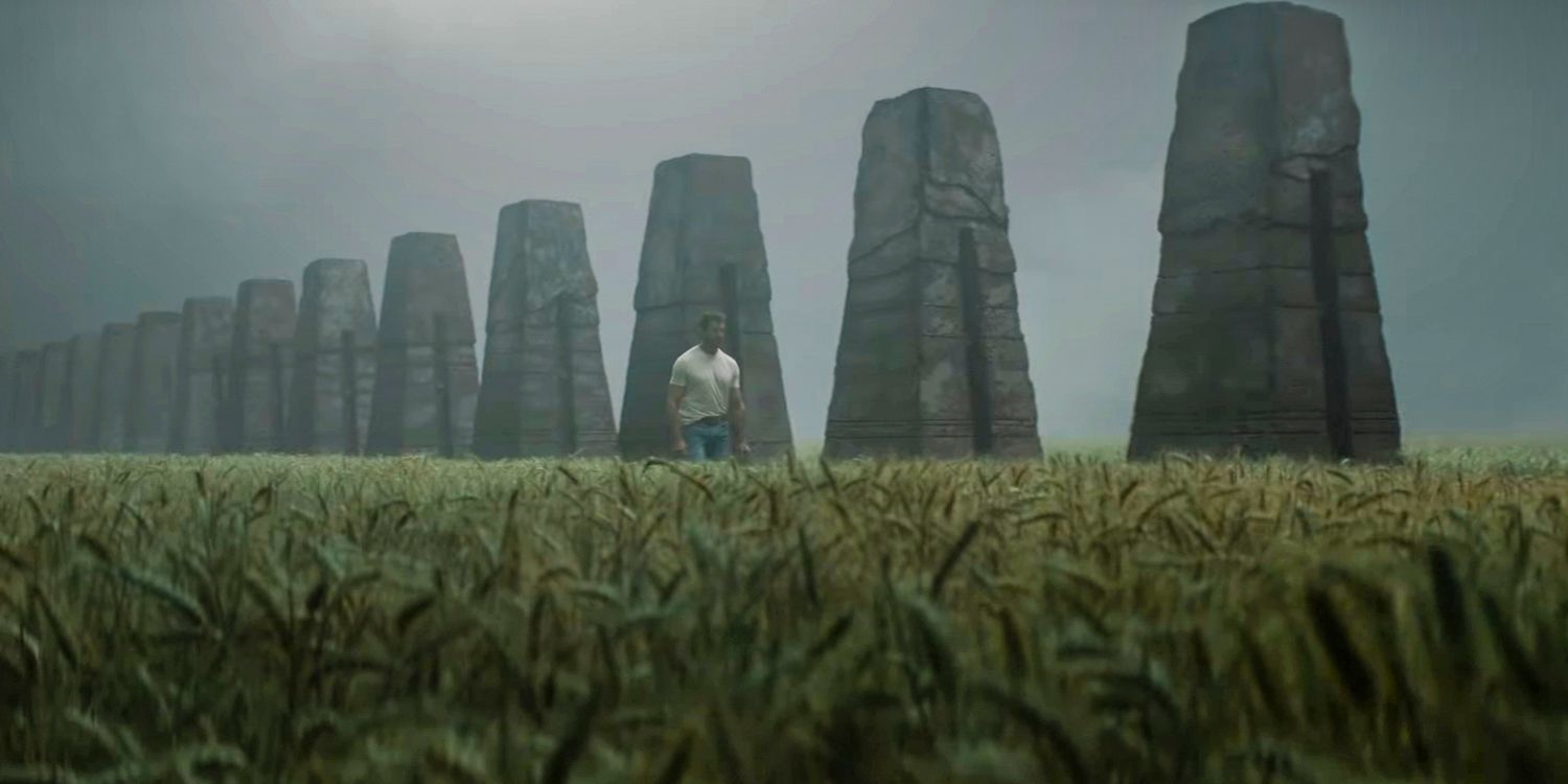 Wolverine (Hugh Jackman) surrounded by big stones in Deadpool & Wolverine