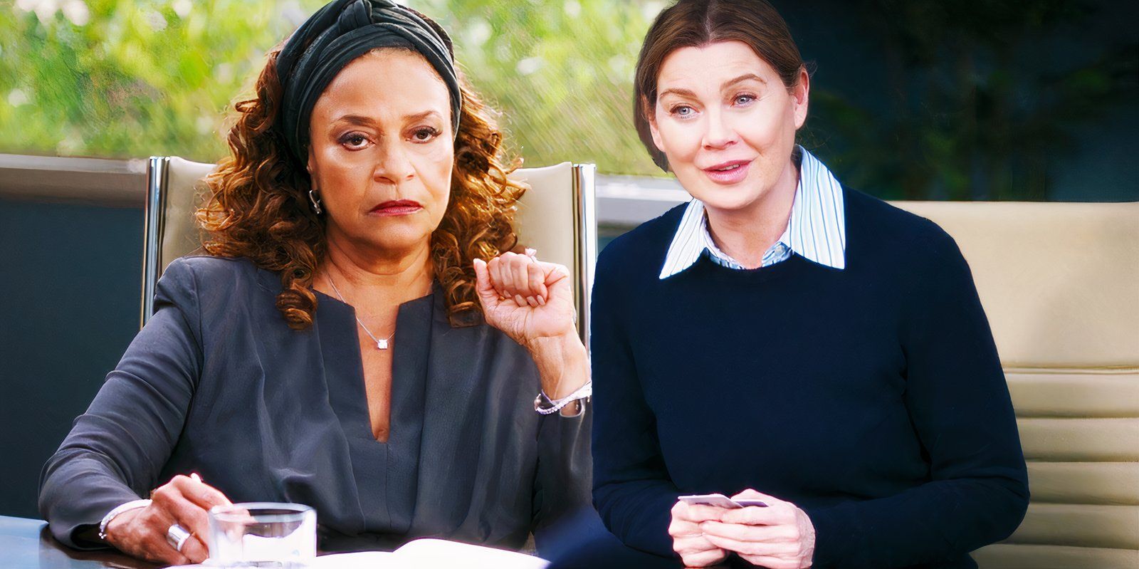 Debbie Allen as Catherine Fox and Ellen Pompeo as Meredith Grey in Grey's Anatomy season 20 episode 10