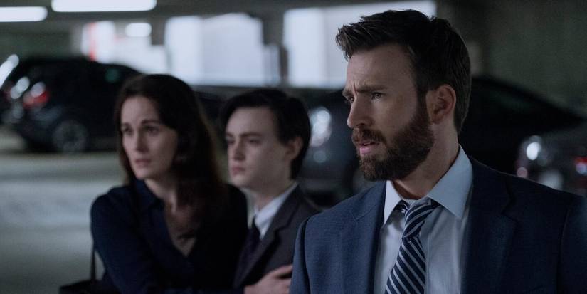 Chris Evans, Jaeden Martell, and Michelle Dockery in Defending Jacob