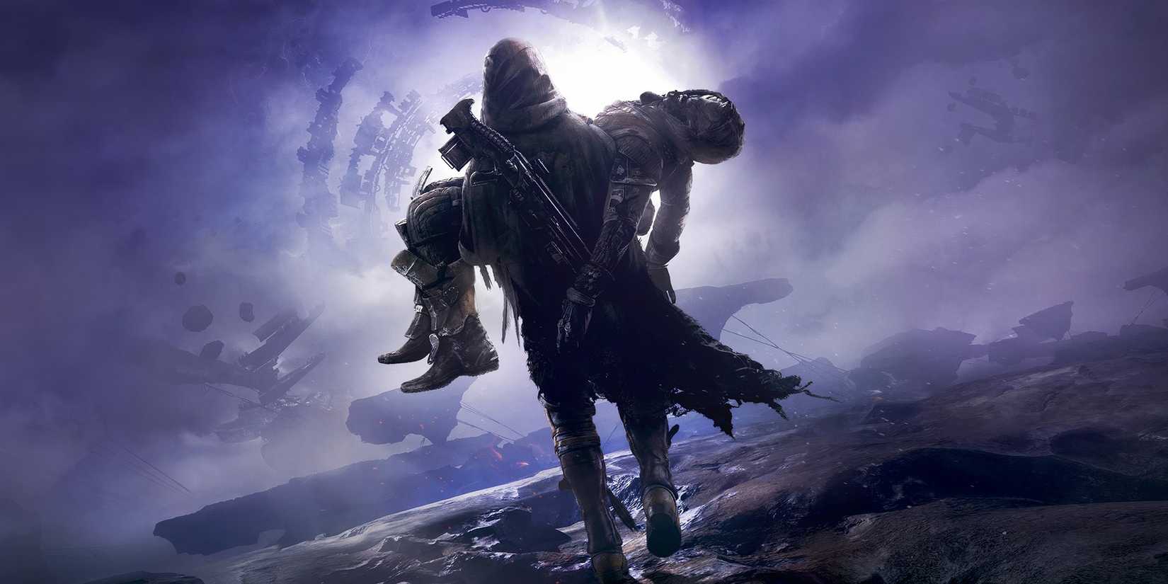  Forsaken, showing a Guardian carrying Cayde in their arms.