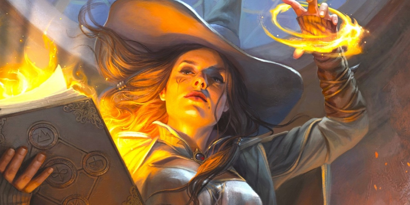 DnD wizard woman casting fire magic