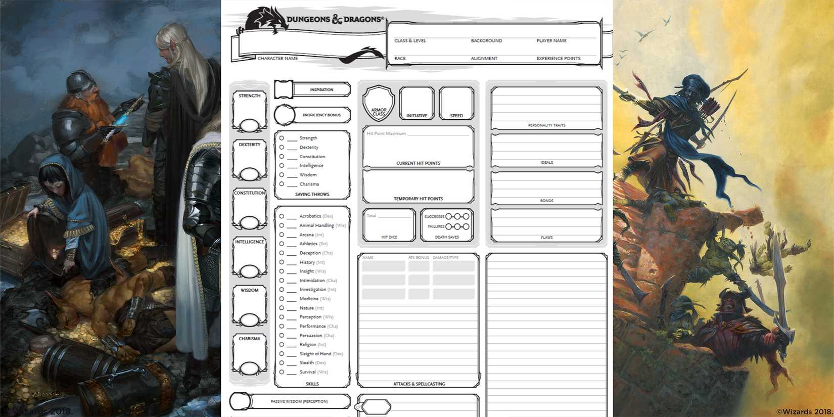 A D&D character sheet with key art in the background
