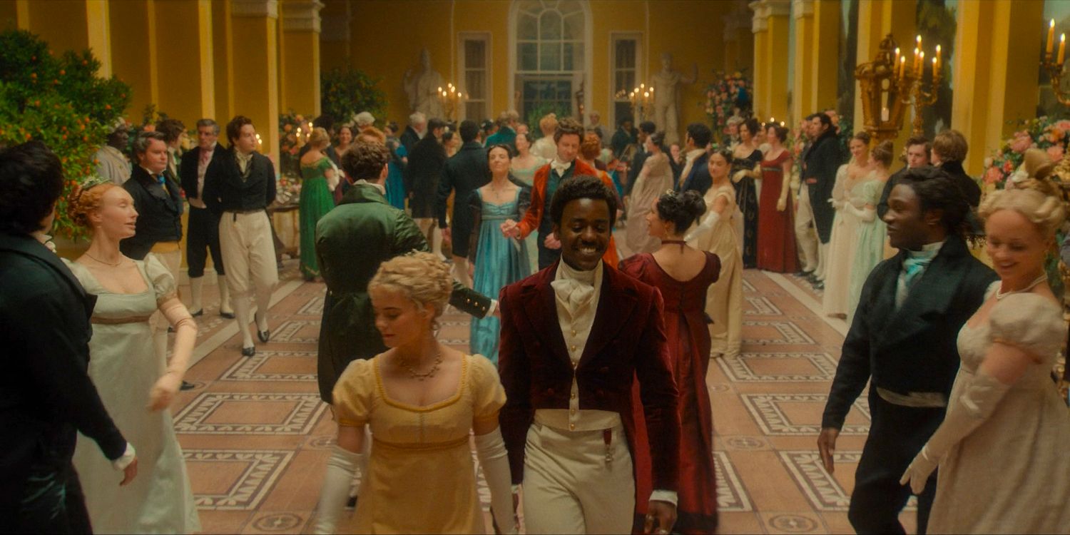 Ruby (Millie Gibson) and The Doctor (Ncuti Gatwa) at a ball, living the Bridgerton fantasy in Doctor Who season 14 episode 6