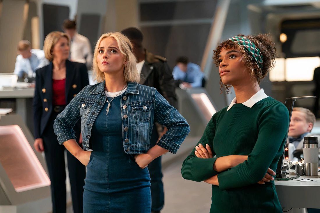 Doctor Who Season 14 Episode 7 The Legend of Ruby Sunday Preview Image Jemma Redgrave Millie Gibson Ncuti Gatwa Yasmin Finney and Lenny Rush as Kate Stewart Ruby Sunday The Doctor Rose Noble and Morris