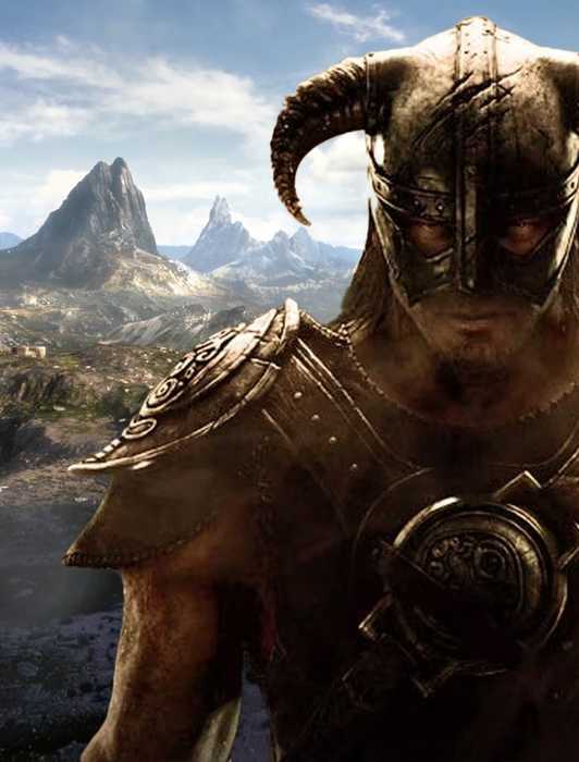 Elder Scrolls 6 location with Skyrim's Dragonborn in front.