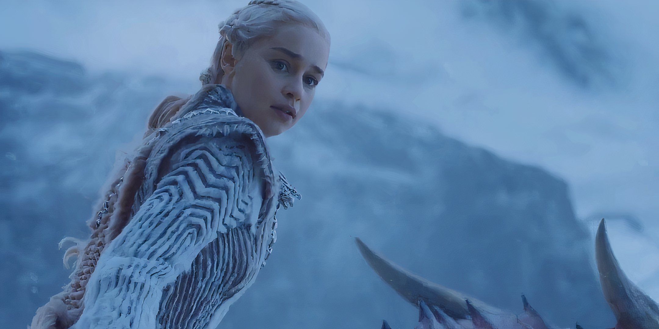 Emilia Clarke as Daenerys looking shocked on Drogon in Game of Thrones season 7 episode 6