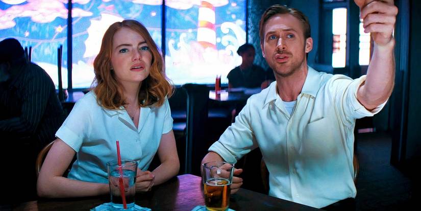 Emma Stone listening to Ryan Gosling in La La Land