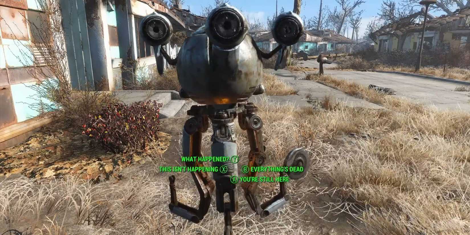 10 Harsh Realities Of Playing Fallout 4 In 2026 6 Fallout 4 dialogue wheel in a conversation with the robot Codsworth.