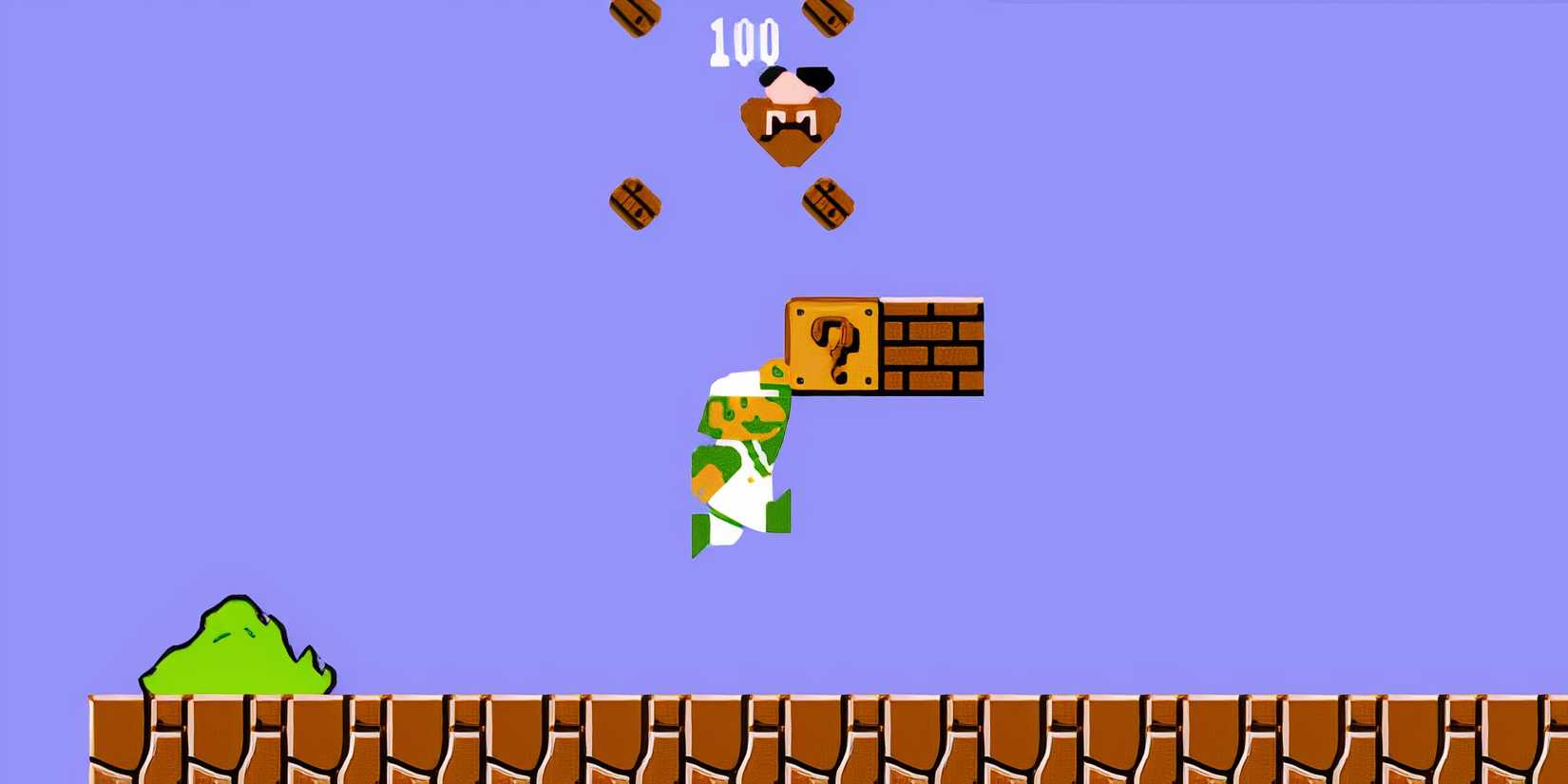 Fire Mario punching a brick in Super Mario Bros for the NES