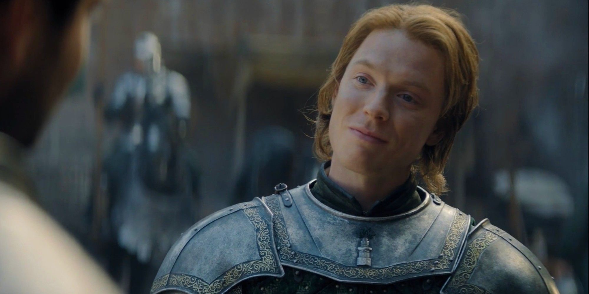 Freddie Fox as Ser Gwayne Hightower looking at Criston Cole in House of the Dragon season 2