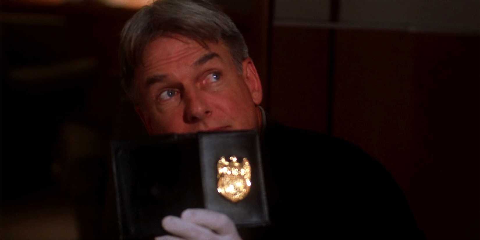 Gibbs holding up his badge in Yankee White in NCIS