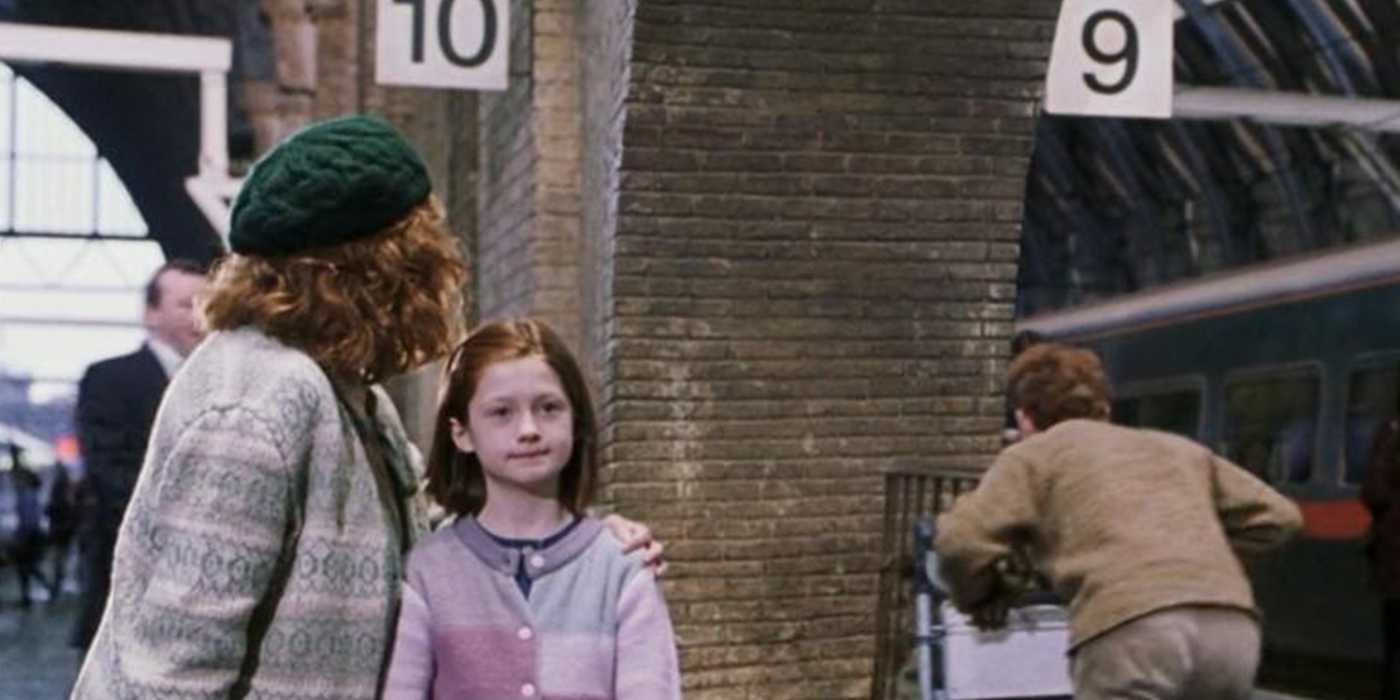 Ginny with her mom at the train station in Harry Potter and the Sorceror's Stone