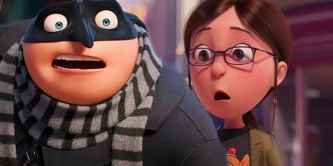 Gru in a burglar mask in Despicable Me 4 next to Margo looking shocked in Despicable Me