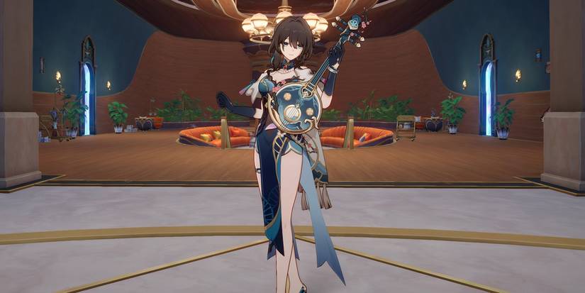 Honkai Star Rail's Ruan Mei plays a lute on Penacony.