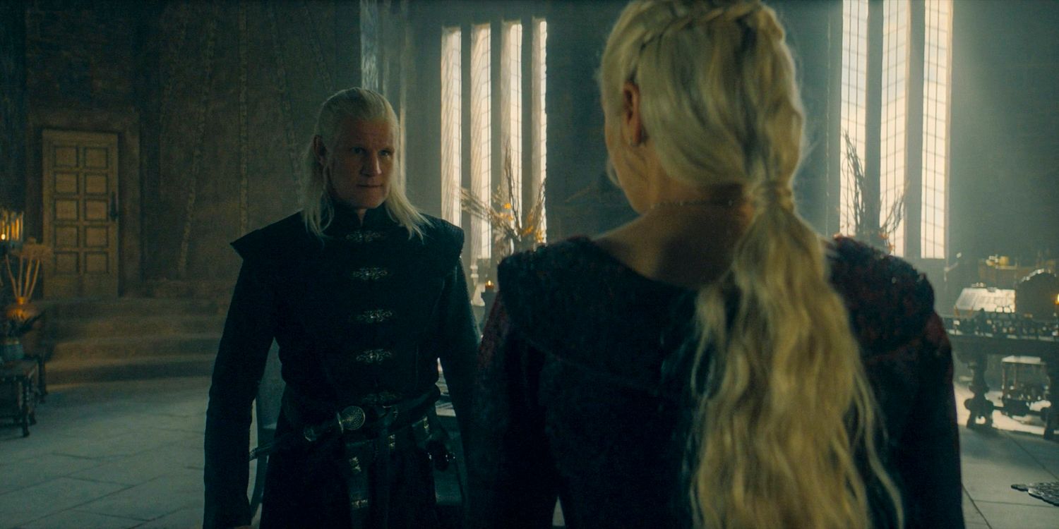 In private,Rhaenyra Targaryen (Emma D'Arcy) lays into Daemon Targaryen (Matt Smith) about the murder in House of the Dragon season 2 episode 2