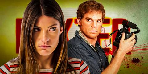 Collage of Deb and Dexter with the Dexter logo in the background