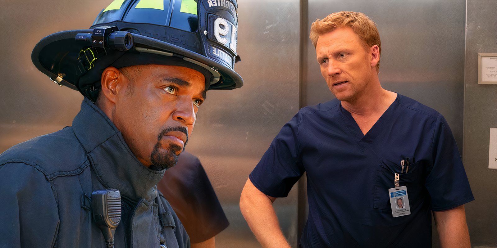 Jason George as Ben Warren in Station 19 and Kevin McKidd as Owen Hunt in Grey's Anatomy