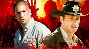 Jon Bernthal as Shane Walsh and Andrew Lincoln as Rick Grimes surrounded by blood in The Walking Dead