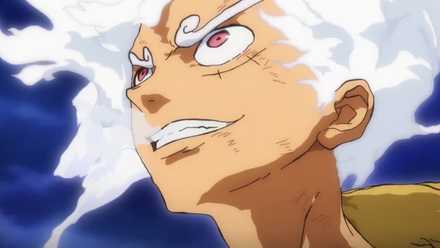 Luffy in Gear 5 looking determined to win the fight against Kaido.